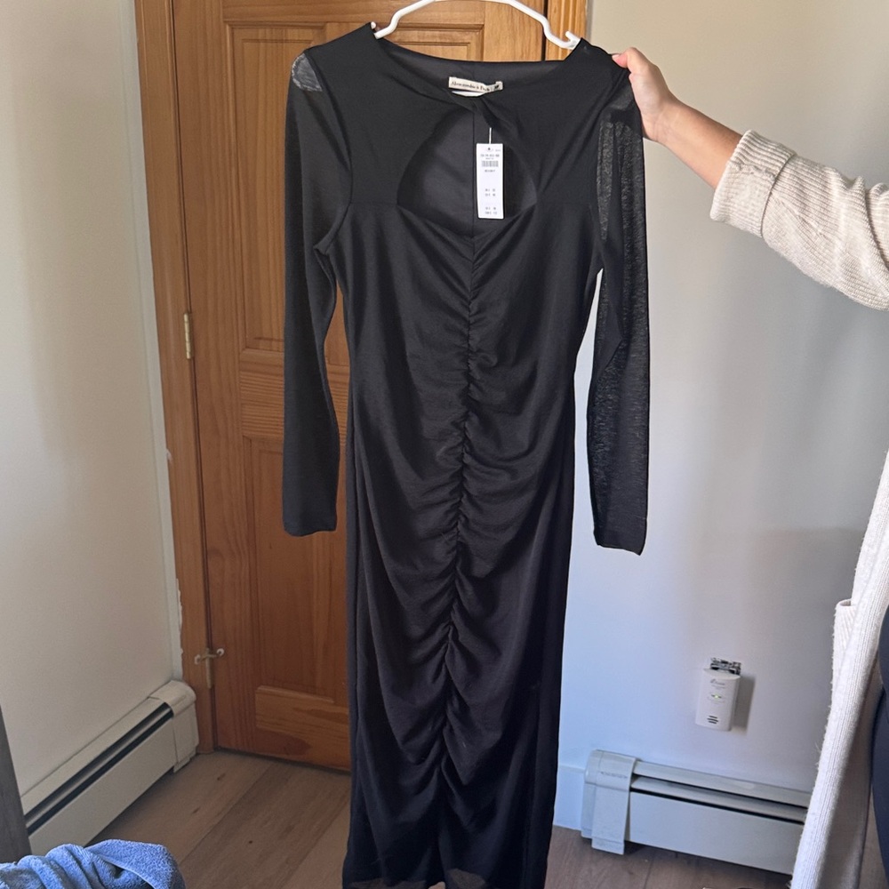 Abercrombie & Fitch Open Front Sheer Sleeve Midi Dress